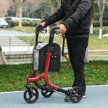 HOMCOM Adjustable Height Rollator with 3 Wheels and Storage Pocket, in Aluminium, 68x68x86.5-99 cm, Red - Borgè