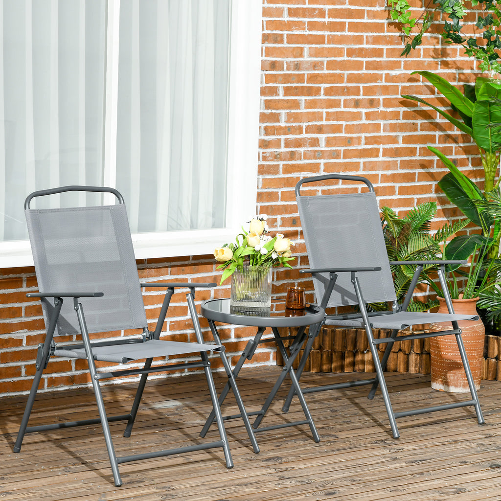 3 Piece Garden Set with 2 Chairs 53.5x64x93 cm and Coffee Table Ø45x50 cm, in Metal, Light Grey