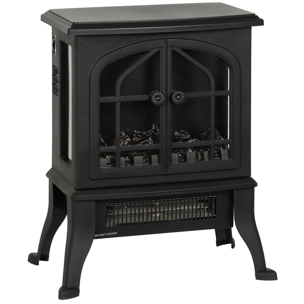 HOMCOM 900/1800W Electric Fireplace with 3D Flame and Adjustable Thermostat (10-35°C), 30㎡, Black