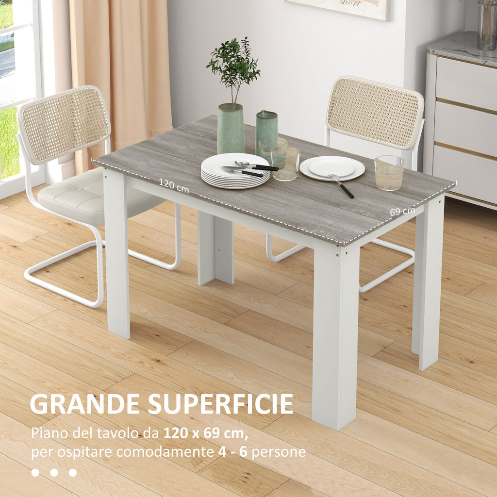 Modern Wooden Dining Table for 4-6 People, 120x69x75cm, Grey and White