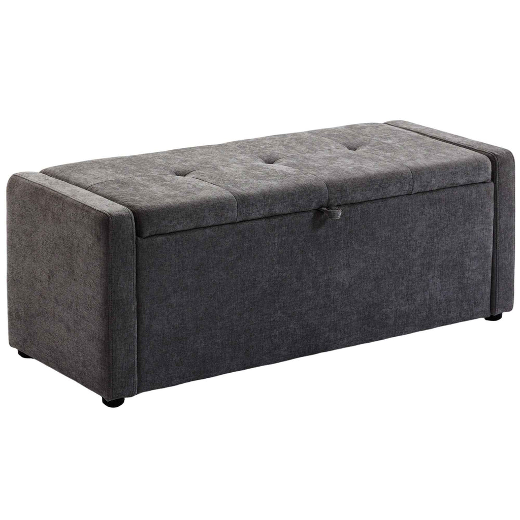 HOMCOM 142L Storage Ottoman, Wide Padded Seat, Linen, 200 kg Capacity, Dark Grey