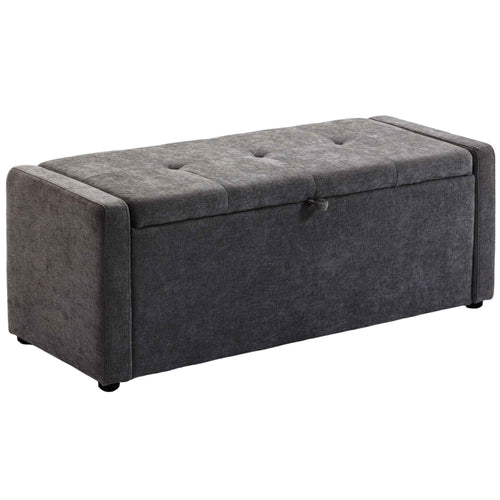 HOMCOM 142L Storage Ottoman, Wide Padded Seat, Linen, 200 kg Capacity, Dark Grey