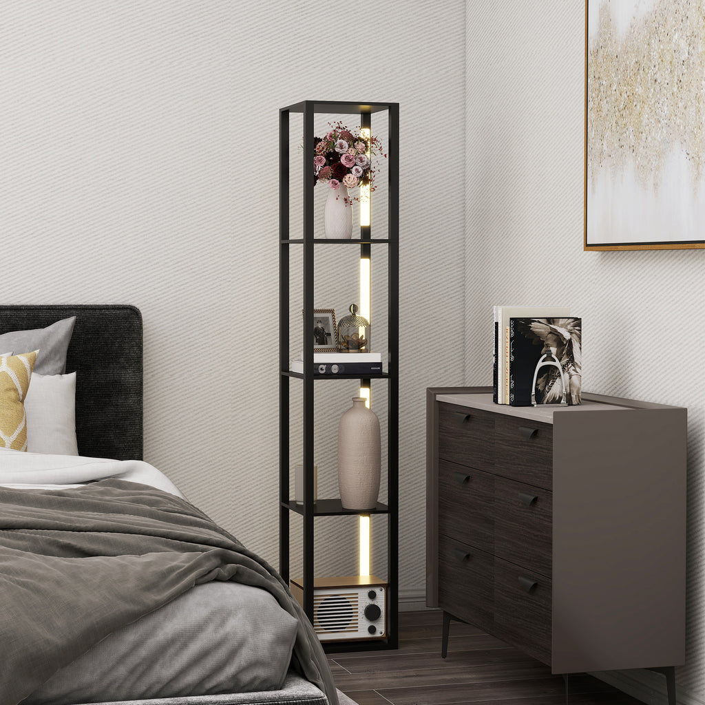 Floor Lamp with 4 Shelves, 3 Adjustable Brightness and Foot Switch, 29x29x163 cm, Black