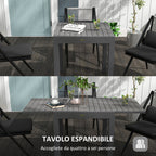 Extendable Garden Table for 4-6 People with Slatted Top, Aluminum, 81/162x80x75 cm, Grey