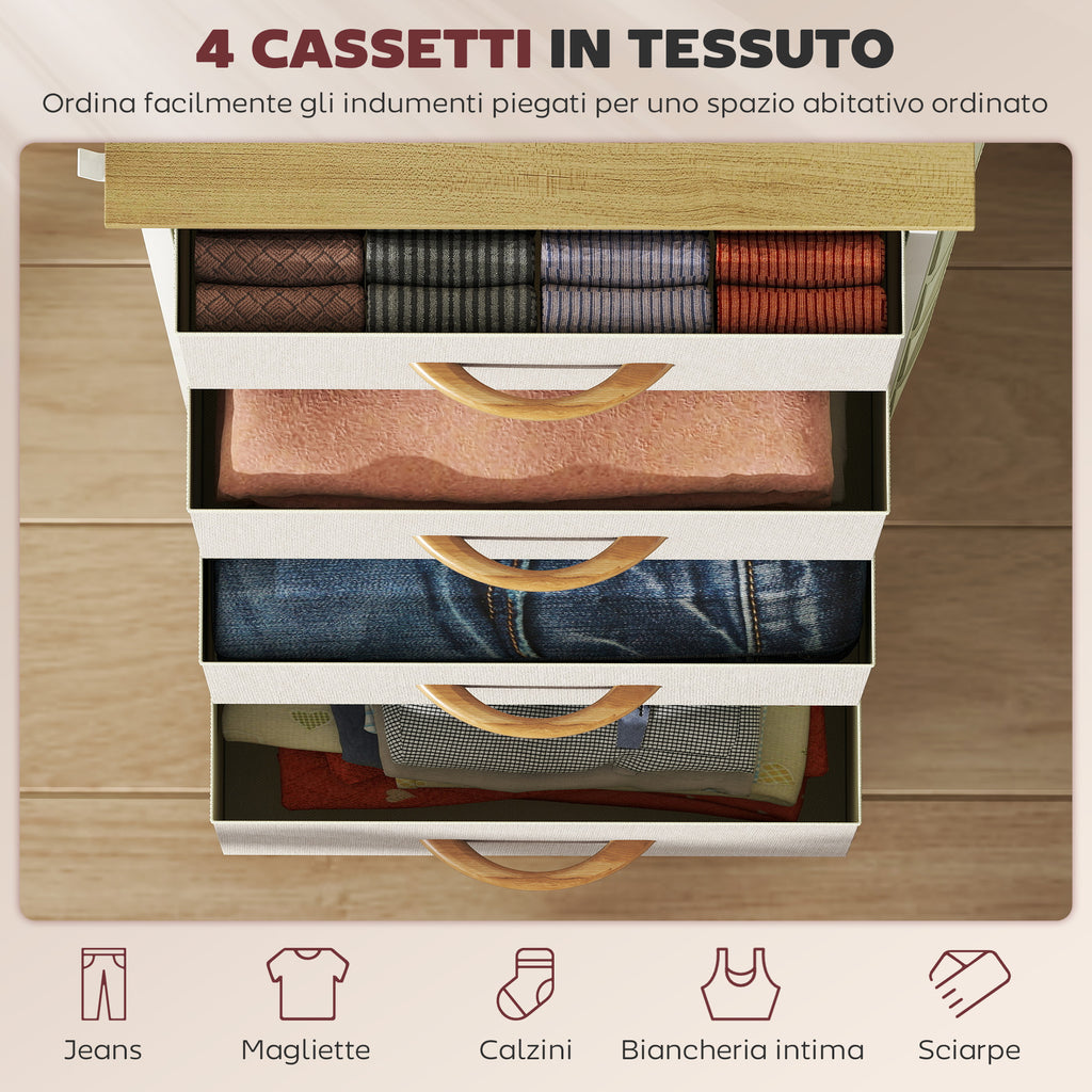 4-Drawer Folding Chest with 4 Pockets and 2 Hooks, Made of Wood, Steel and Fabric, 45x30x94.5 cm