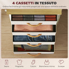 4-Drawer Folding Chest with 4 Pockets and 2 Hooks, Made of Wood, Steel and Fabric, 45x30x94.5 cm