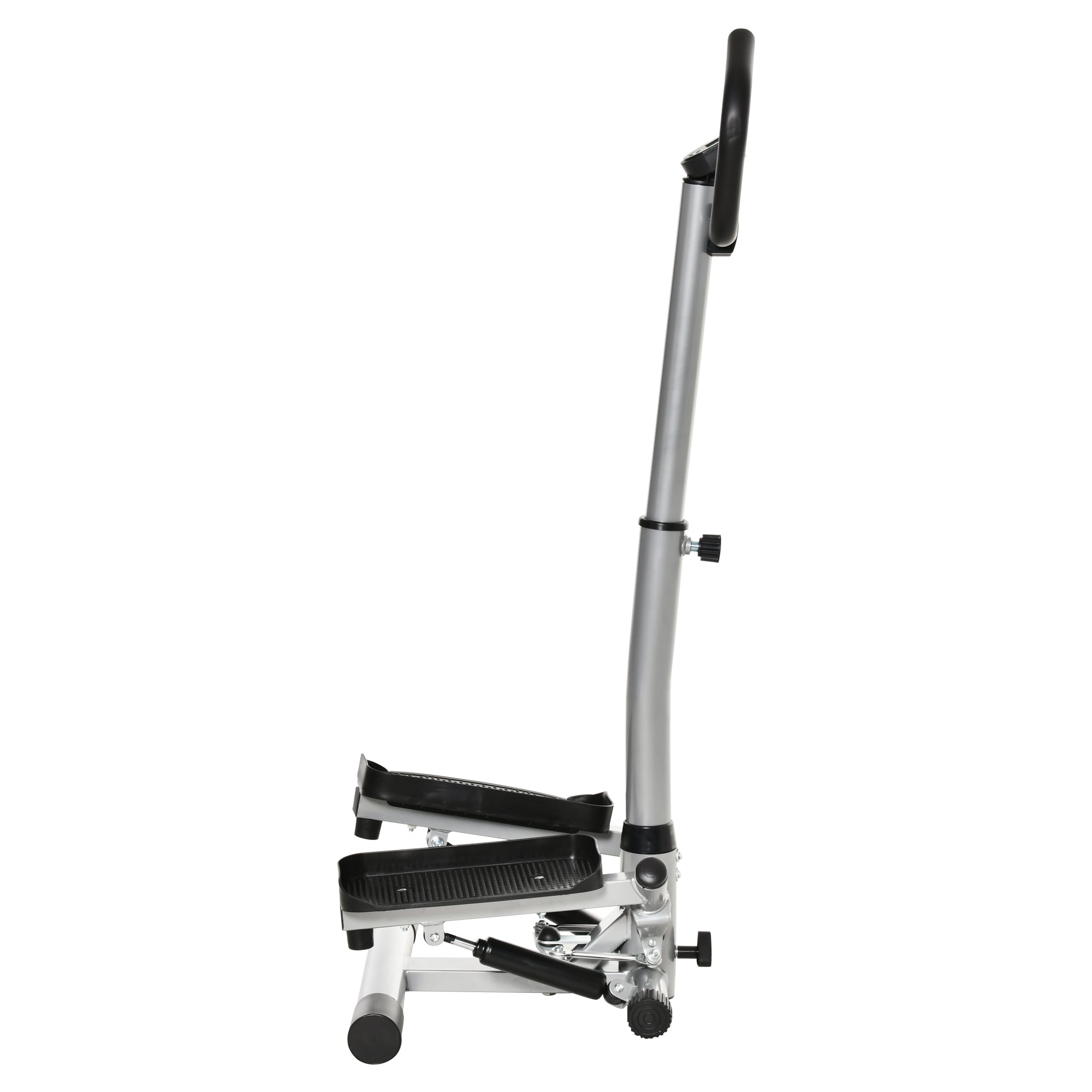 Stepper with LCD Monitor, Adjustable Handlebar and Elastic Bands, Made of Steel and ABS, 55x53x118-128 cm, Black and Silver