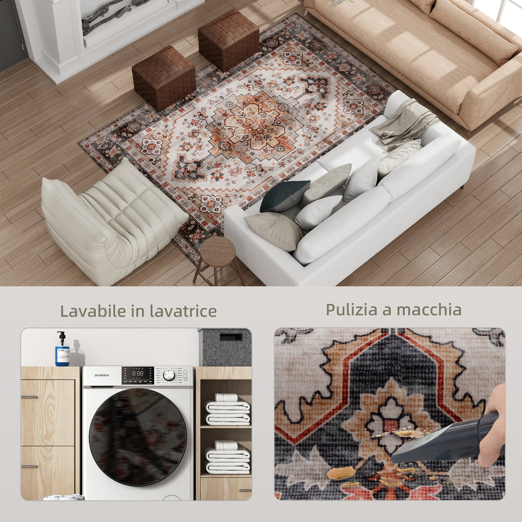 Bohemian Rug Non-Slip and Washable Short Pile for Living Room and Bedroom, 230x160 cm, Brown