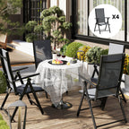 Set of 4 Folding and Breathable Garden Chairs with Armrests, in Steel and Polyester, 56x69x106 cm, Grey