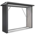 Outsunny Outdoor Steel Log Shed, Raised Base and Sloped Roof, 213x66.5x150 cm, Dark Grey