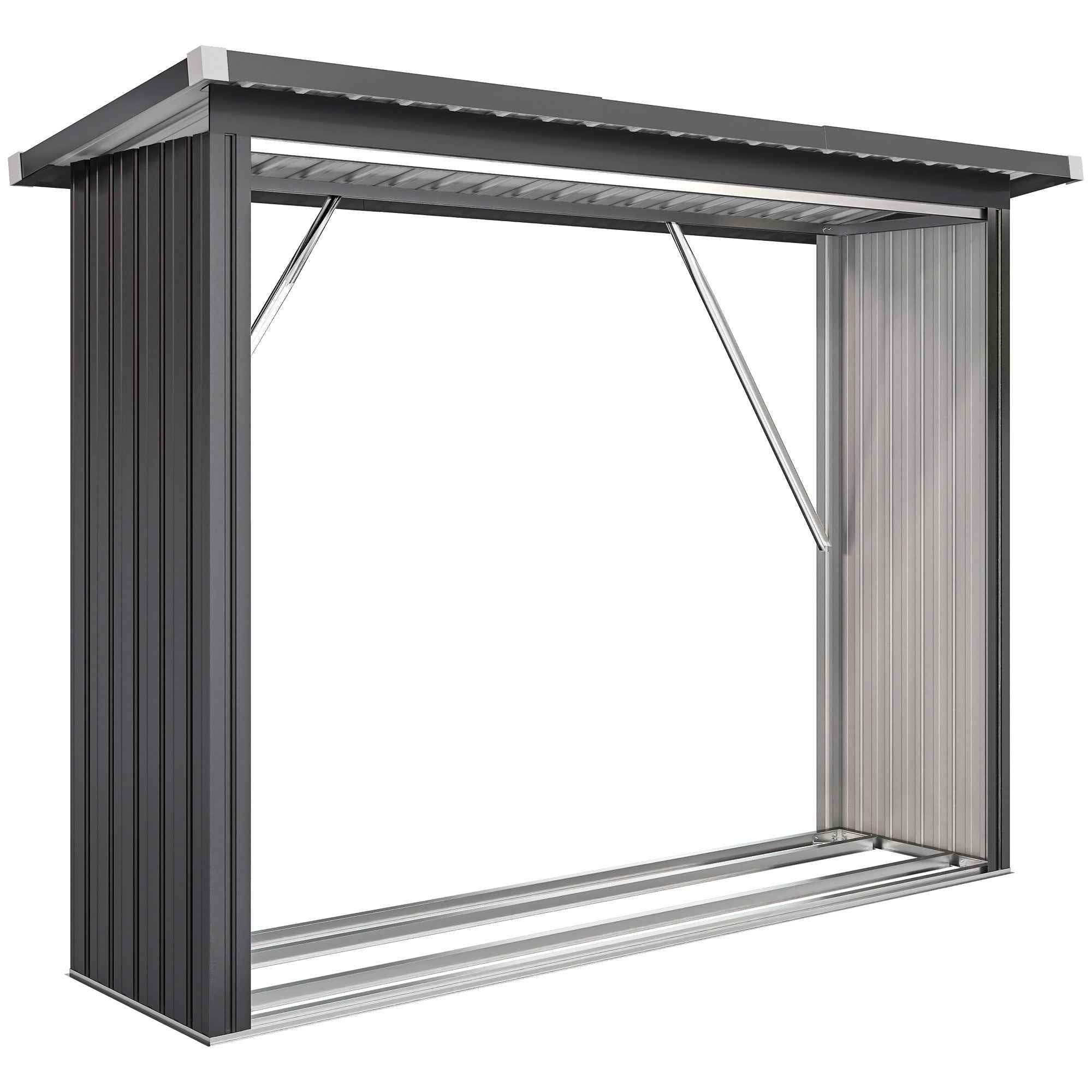 Outsunny Outdoor Steel Log Shed, Raised Base and Sloped Roof, 213x66.5x150 cm, Dark Grey