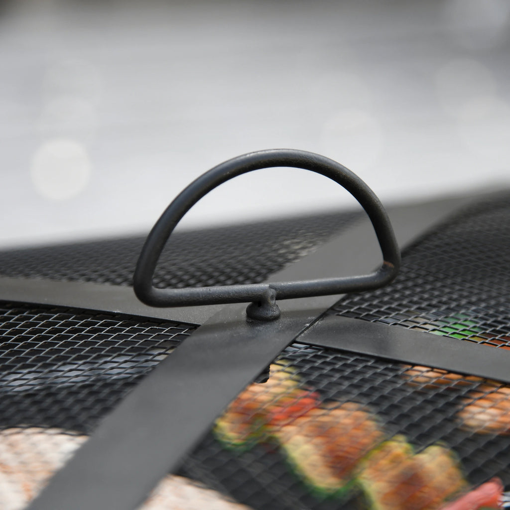 SIENA | Garden Fire Pit with Lid Spark Guard and Metal BBQ Grill 76x76x47cm Black - Borge' Group Limited
