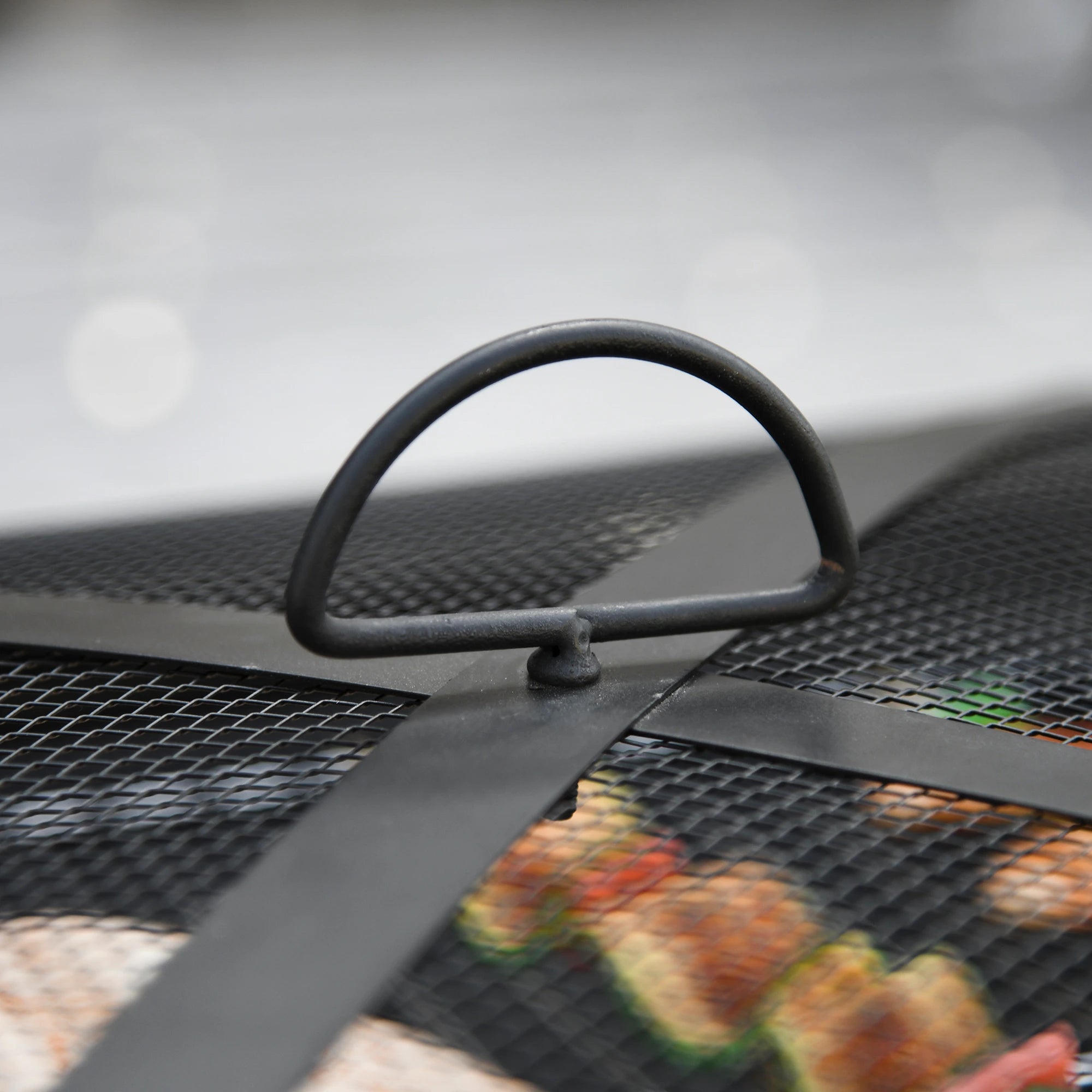 SIENA | Garden Fire Pit with Lid Spark Guard and Metal BBQ Grill 76x76x47cm Black - Borge' Group Limited