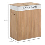 Bamboo Laundry Hamper with Lid and Removable Liner, 52 x 32 x 63cm