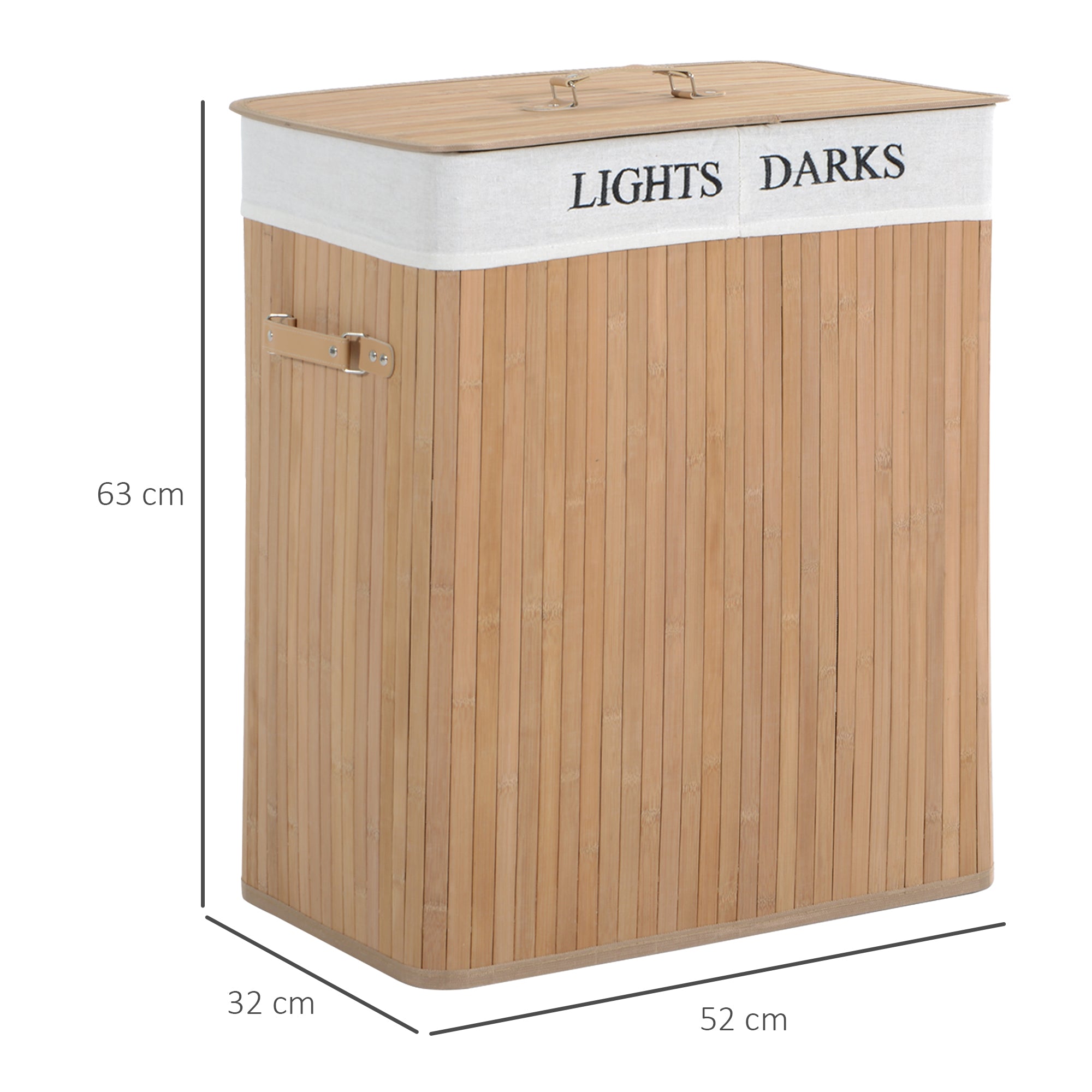 Bamboo Laundry Hamper with Lid and Removable Liner, 52 x 32 x 63cm