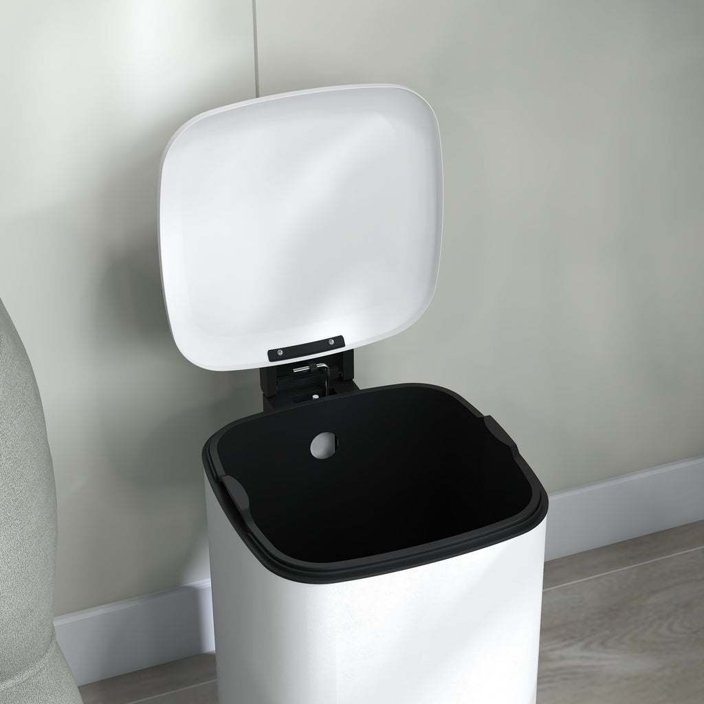 12L Pedal Bin with Silent Closure, Metal and PP, 24.5x32x34.5 cm, White