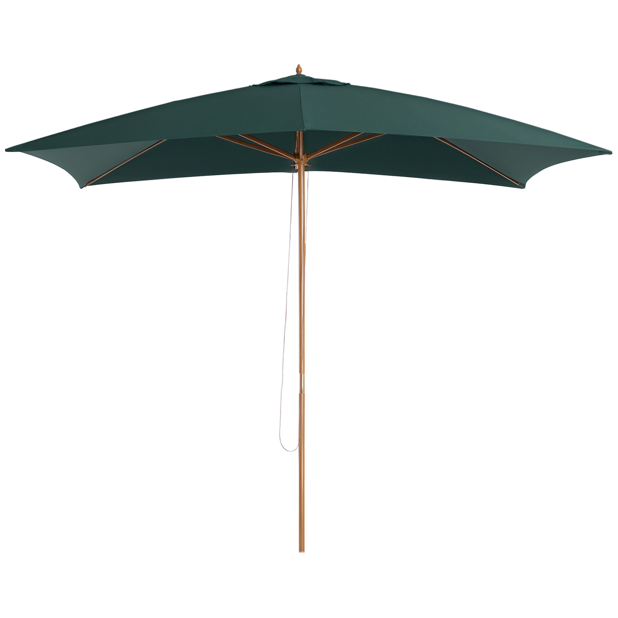 2x3m Garden Umbrella in Lacquered Wood and Bamboo with Removable Cover, Dark Green