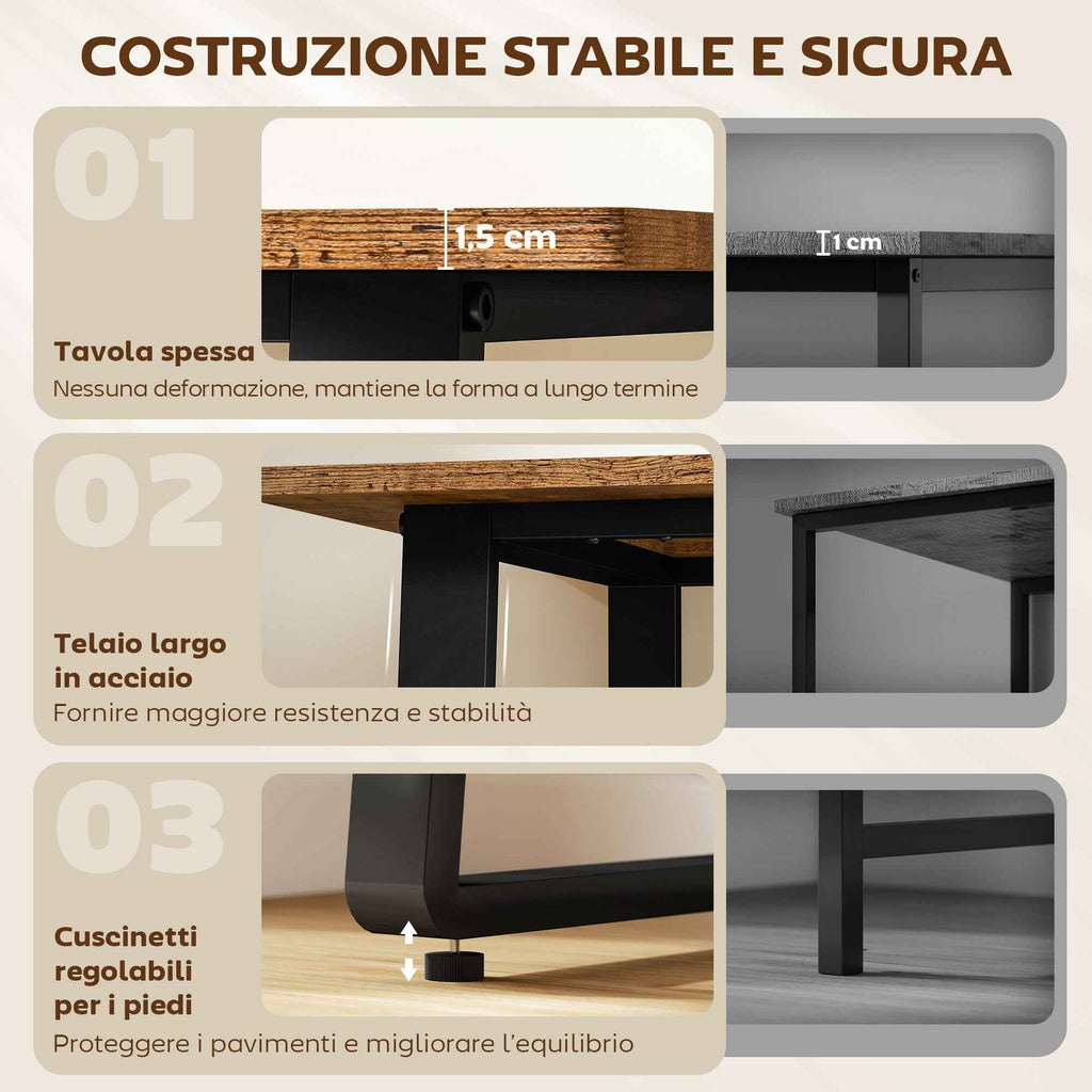 HOMCOM Industrial Style Bedroom Desk with Rounded Corners, Wood and Steel, 120x60x76 cm, Black and Brown