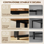 HOMCOM Industrial Style Bedroom Desk with Rounded Corners, Wood and Steel, 120x60x76 cm, Black and Brown
