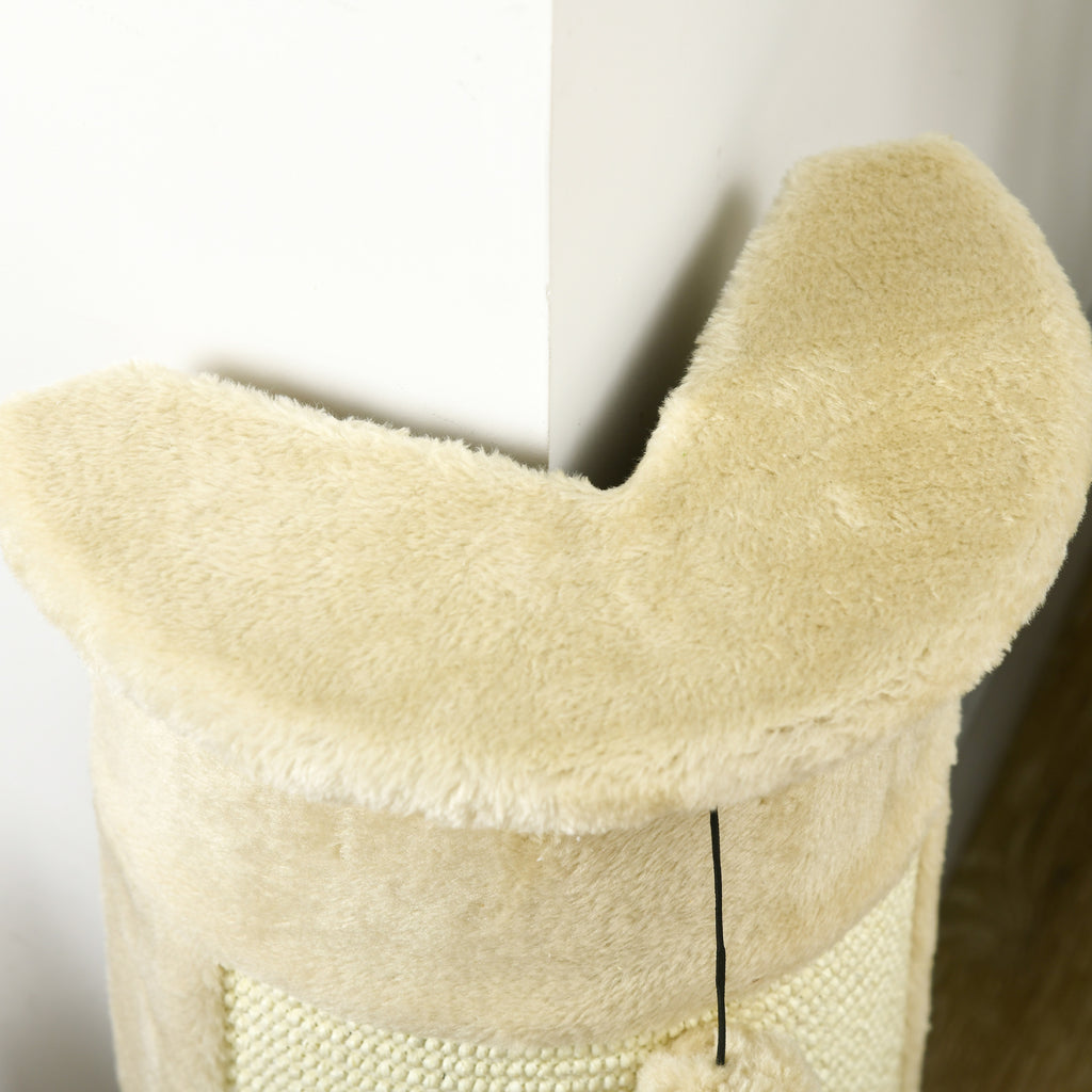 Cat Scratching Post for Cats up to 5kg with 2 Sisal Balls and Plush, 34x25.5x58cm, Beige