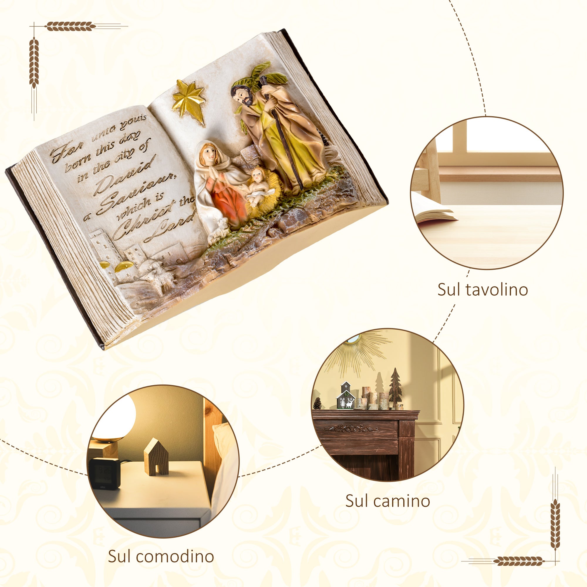 Christmas Nativity Scene, 3D Resin Figurines, 21.5x9.5x14cm