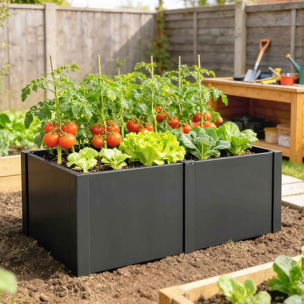 Outsunny Steel Raised Garden Bed with Divider, Reinforced Corners and Secure Edge, Open Bottom, Black