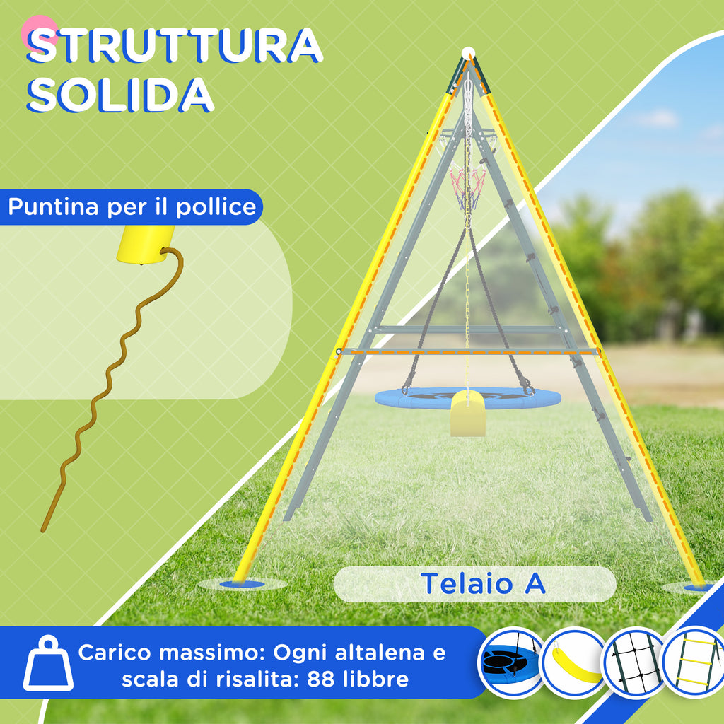 Outsunny Classic Round Garden Swing Set, Steel Ladders and Rope and Basket for Children 3-8 Years - Borgè