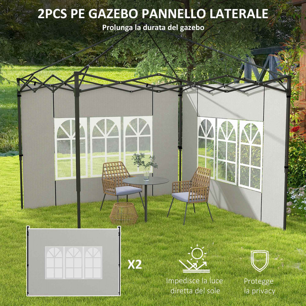 Outsunny Set of 2 Side Walls for Gazebos 3x3 m and 3x6 m with Windows, in PE and Plastic, 293x193 cm, White