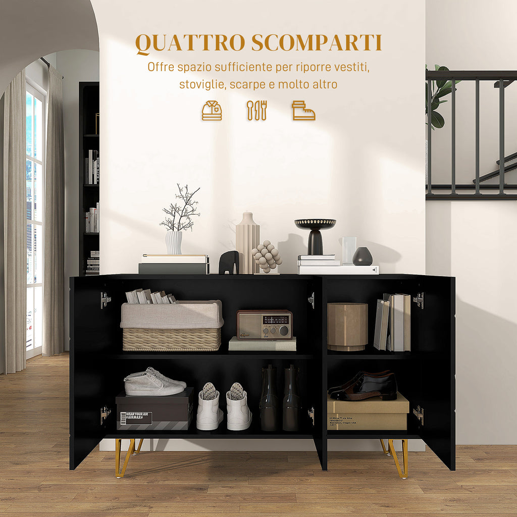 HOMCOM Storage Unit with 2 Cabinets and Adjustable Shelf, in Chipboard and Metal, 120x40x75 cm, Black and Gold - Borgè