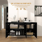 HOMCOM Storage Unit with 2 Cabinets and Adjustable Shelf, in Chipboard and Metal, 120x40x75 cm, Black and Gold - Borgè