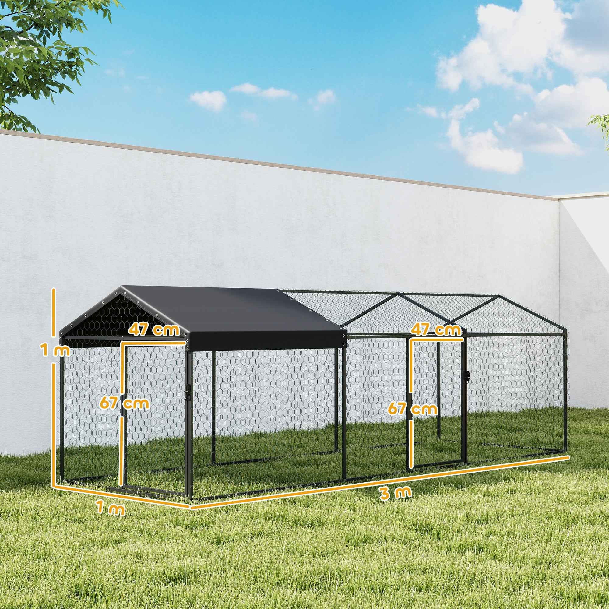 PawHut Outdoor Chicken Coop, 3x1x1m, Galvanized Steel with Waterproof Anti-UV Roof and Lock