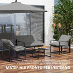 Outsunny 4-Piece Garden Set with Sofa, 2 Armchairs and Coffee Table, in Steel, Polyester and PP Cotton, Black and Grey