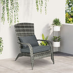 Adironrack Garden Chair with Armrests, Rattan and Steel, 64x80x90 cm, Grey