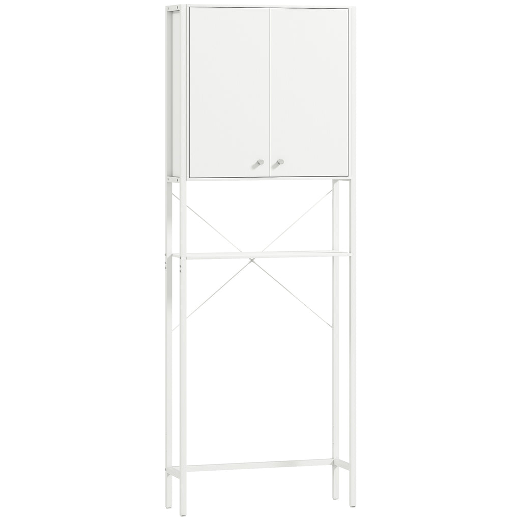 Bathroom Cabinet Above Toilet and Washing Machine with Cabinet and Open Shelf, 64x20x180 cm, White