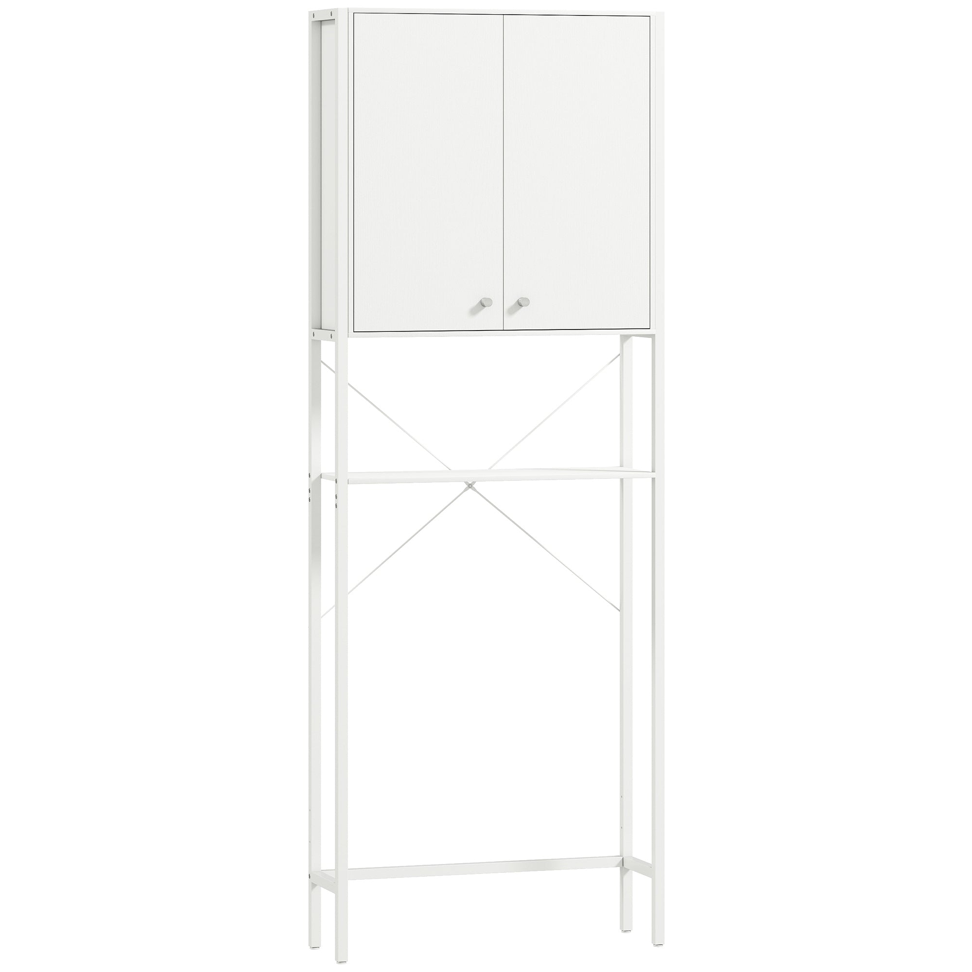 Bathroom Cabinet Above Toilet and Washing Machine with Cabinet and Open Shelf, 64x20x180 cm, White