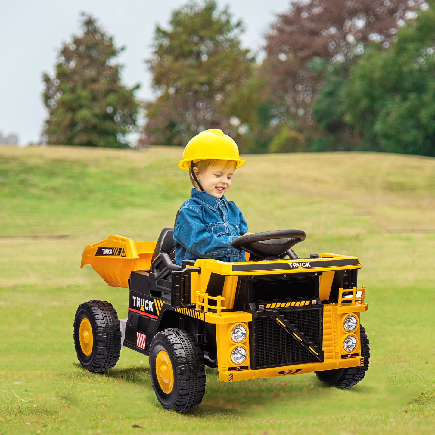 AIYAPLAY Truck for Children 3-5 Years with 12V Engine, Electric Car for Children with Music and Headlights, Yellow