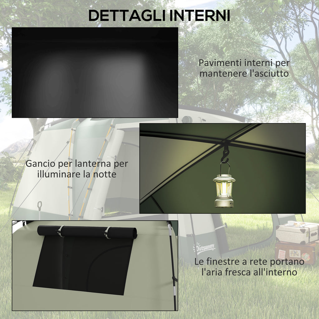Outsunny Waterproof 4-Person Camping Tent with Sleeping Area and Living Area, in Polyester, 460x300x200 cm, Green - Borgè