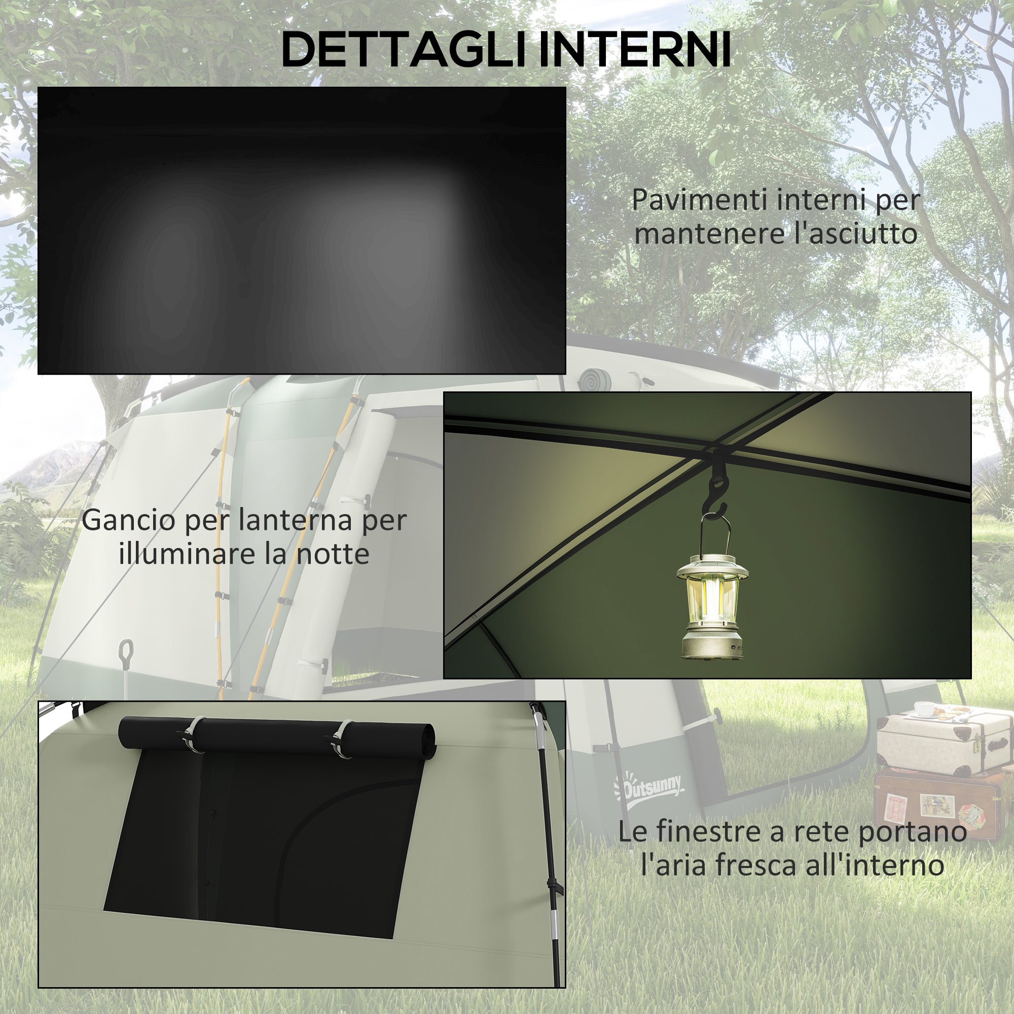 Outsunny Waterproof 4-Person Camping Tent with Sleeping Area and Living Area, in Polyester, 460x300x200 cm, Green - Borgè