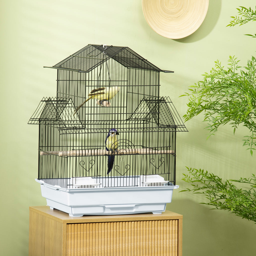 Metal and Plastic Bird Cage with Carrying Handle and Removable Tray, 50.5x41x63 cm, White
