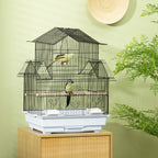 Metal and Plastic Bird Cage with Carrying Handle and Removable Tray, 50.5x41x63 cm, White