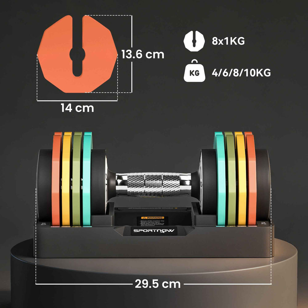 SPORTNOW Adjustable and Non-Slip Dumbbell Set 2-10 kg with Base, Steel, 29.5x13.6x13.6 cm, Multicolor