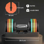 SPORTNOW Adjustable and Non-Slip Dumbbell Set 2-10 kg with Base, Steel, 29.5x13.6x13.6 cm, Multicolor