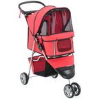 Folding Dog Stroller for Small Dogs, Dog Pushchair with Braked Wheels, Cup Holder, Storage Basket and Removable and Washable Padding, for Pets up to 10 kg, Red