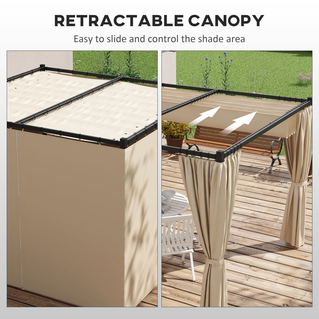 Outsunny garden pergola with retractable roof and curtains, metal and polyester, 300x300x227 cm, beige - Borgè