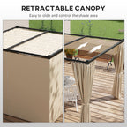Outsunny garden pergola with retractable roof and curtains, metal and polyester, 300x300x227 cm, beige - Borgè