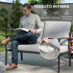 DULA | 4 Piece Garden Set with 2 Armchairs, 2 Seater Sofa and Coffee Table, in Aluminum and Fiber, Charcoal Gray