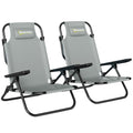 Outsunny Set of 2 Portable Camping Chairs, Folding Beach Chairs, Adjustable Backrest, Light Grey.