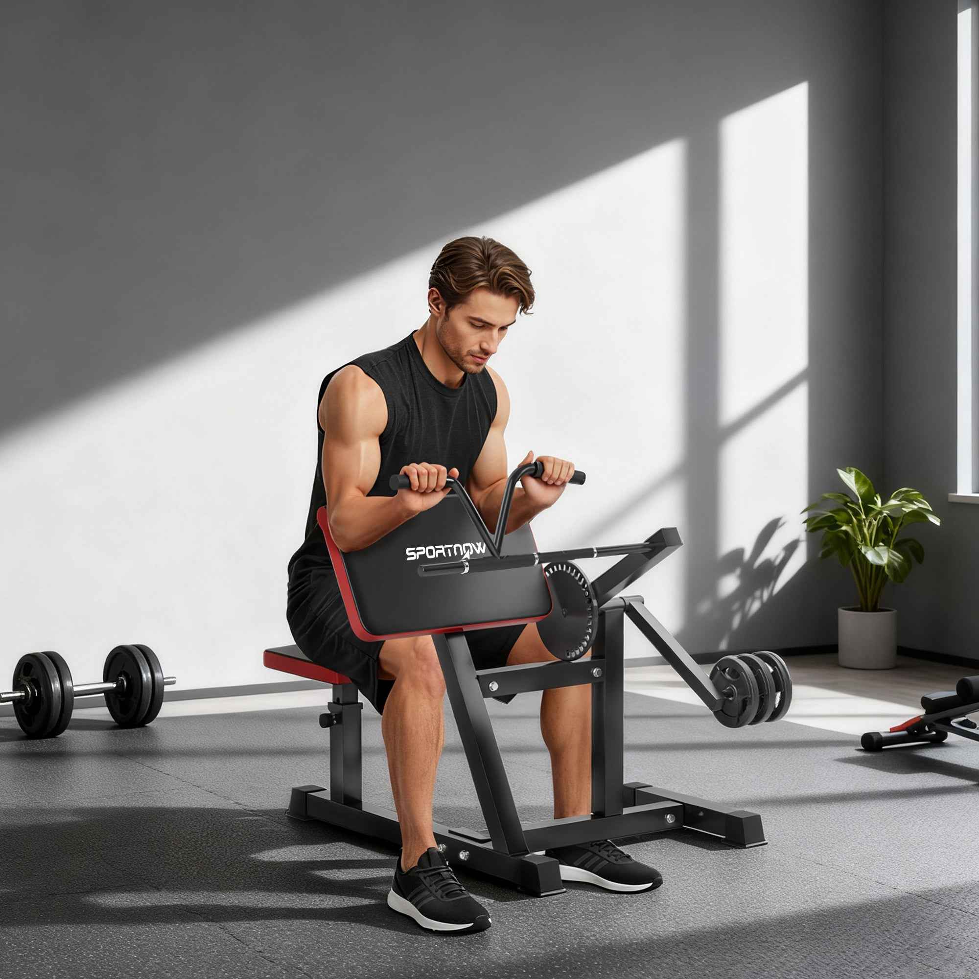 SPORTNOW Bicep Curl Bench with Adjustable Seat and Elbow Rest, Weight Rack, Black
