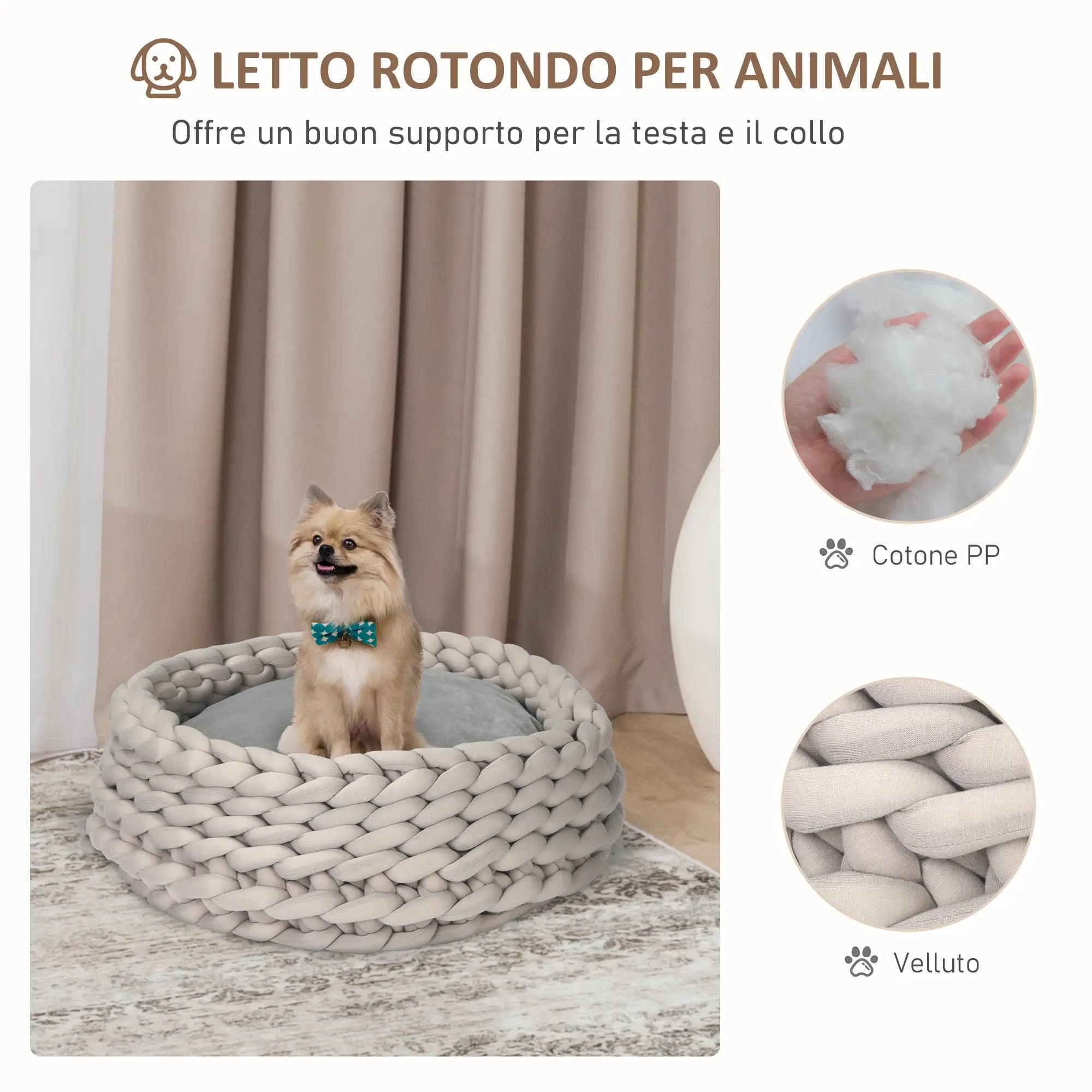 COZZY | Round Raised Washable Dog and Cat Bed in PP Cotton, Padded Cushion, Φ50x19cm, Grey - Borge' Group Limited