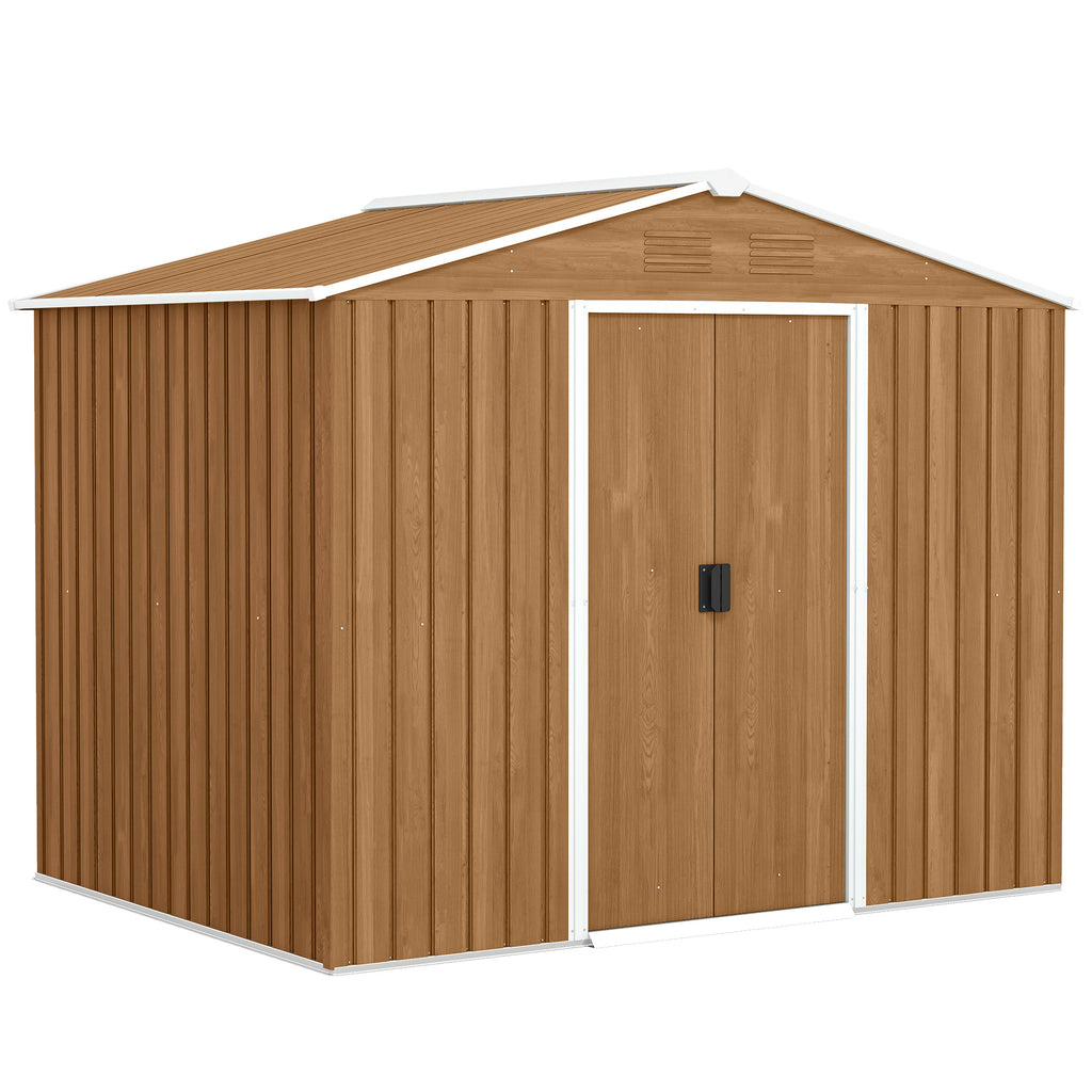 Steel Sheet Garden Shed with Sliding Doors, 236x174x190cm, Brown